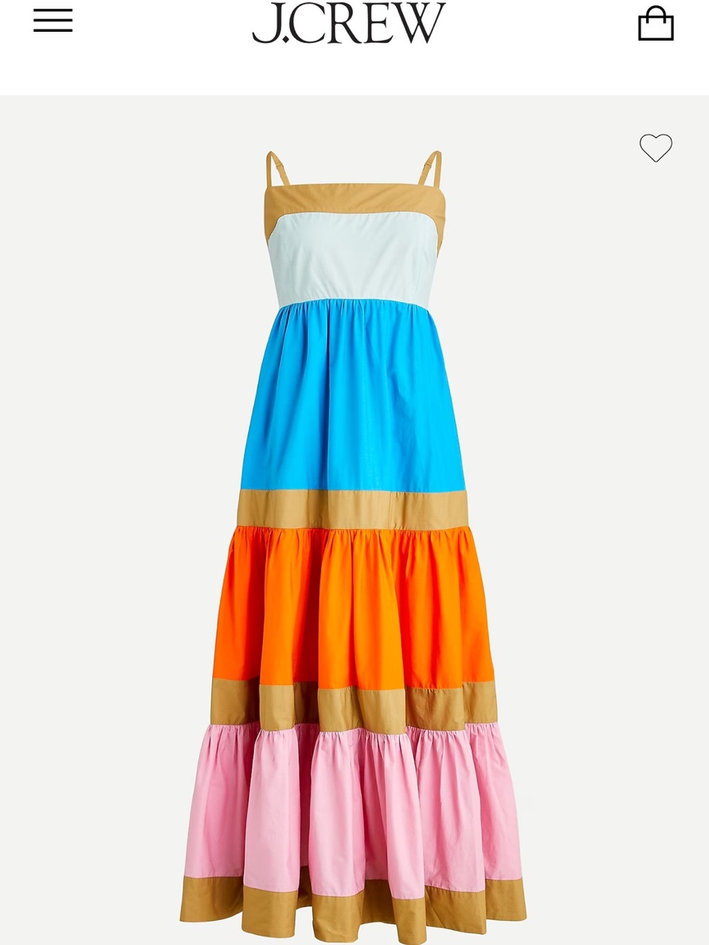 J. Crew Cotton poplin tiered maxi dress in colorblock sz 0